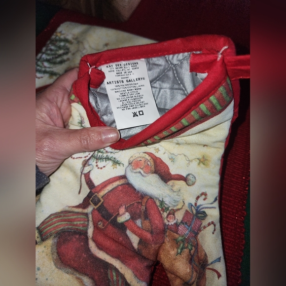 Holiday Kitchen Set. Santa with Tree Oven Mitt and Two Kitchen Hand Towels - Picture 3 of 3